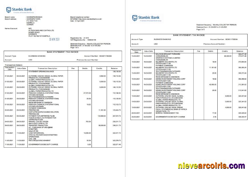 Uganda Stanbic Bank Word Template