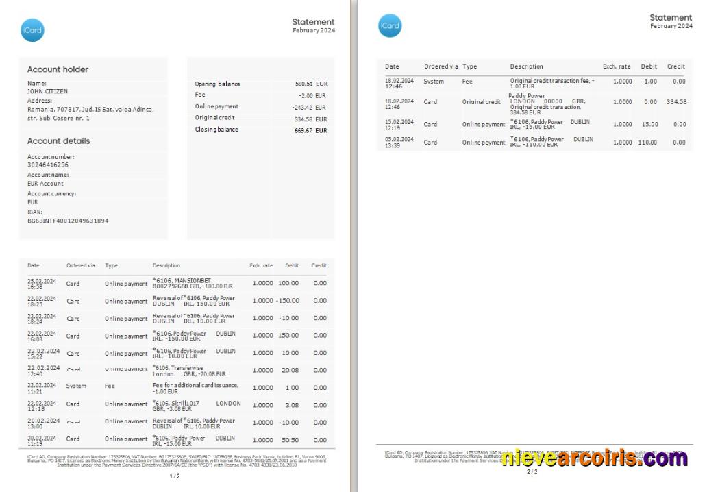 Ukraine Icard Bank Statement 3 – 6 Months Word And PDF Example, 2 Pages Sample