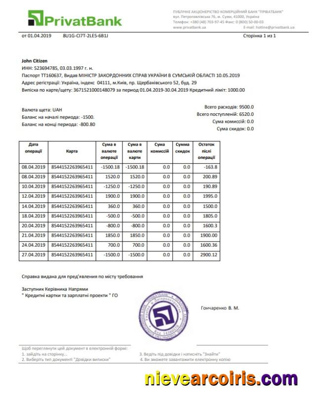 Premium Ukraine Privatbank Statement Template, Word And PDF Format (.doc And .pdf)