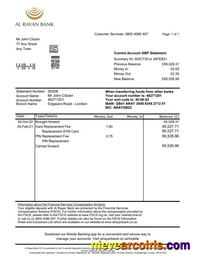 United Kingdom Al Rayan Bank Excel Sample