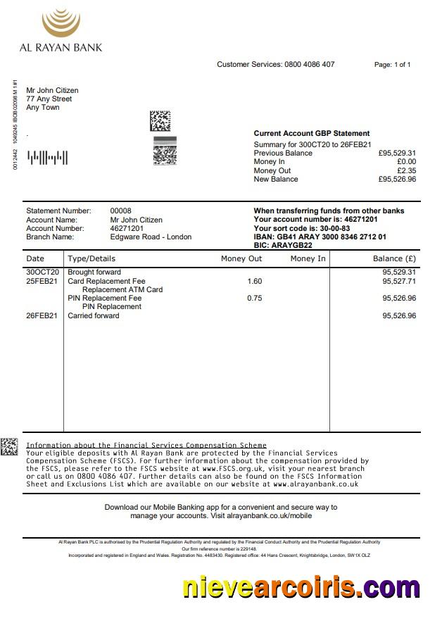 Professional United Kingdom Al Rayan Bank Statement Template In Word And PDF Format