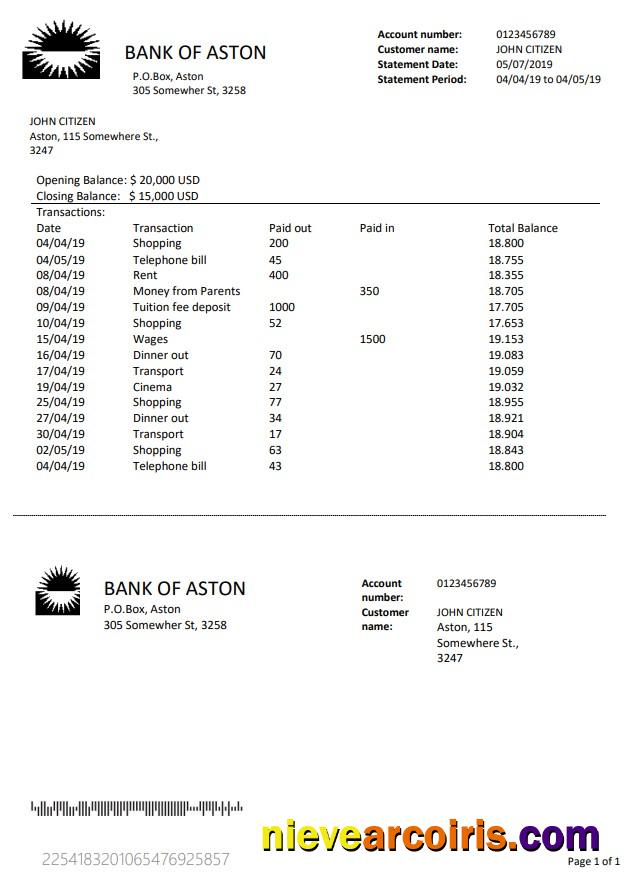 Realistic United Kingdom Bank Of Aston Bank Statement Template In Word And PDF Format, Good For Address Prove