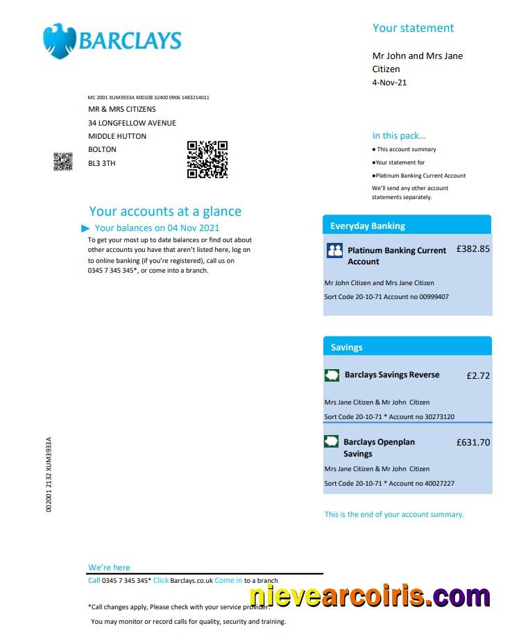 Premium United Kingdom Barclays Bank Statement Template In .xls And .pdf Format, Version 2