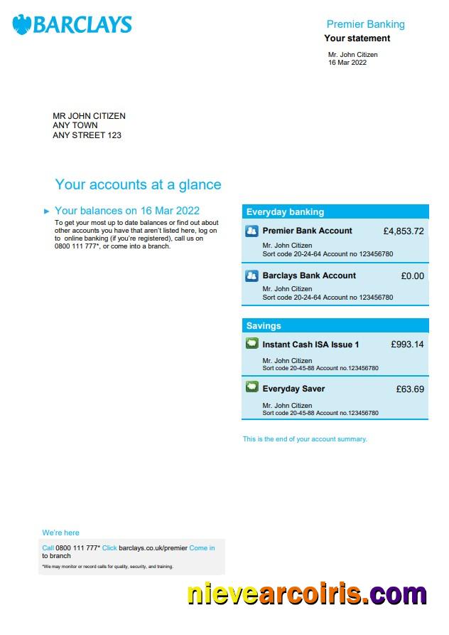 Professional United Kingdom Barclays Bank Statement, Word And PDF Template, 4 Pages, Version 2
