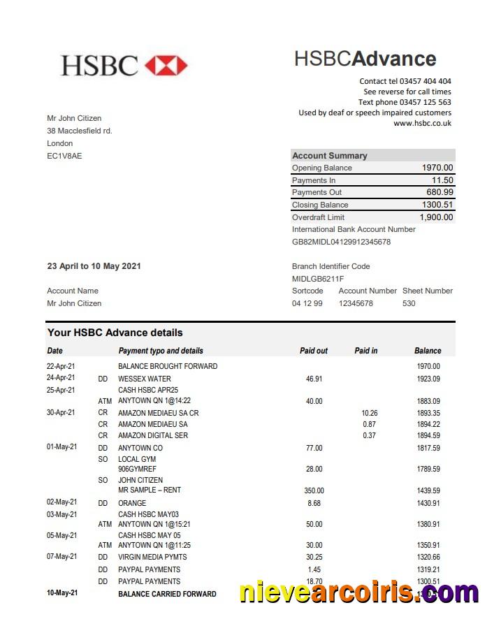 United Kingdom HSBC Excel Pdf Sample