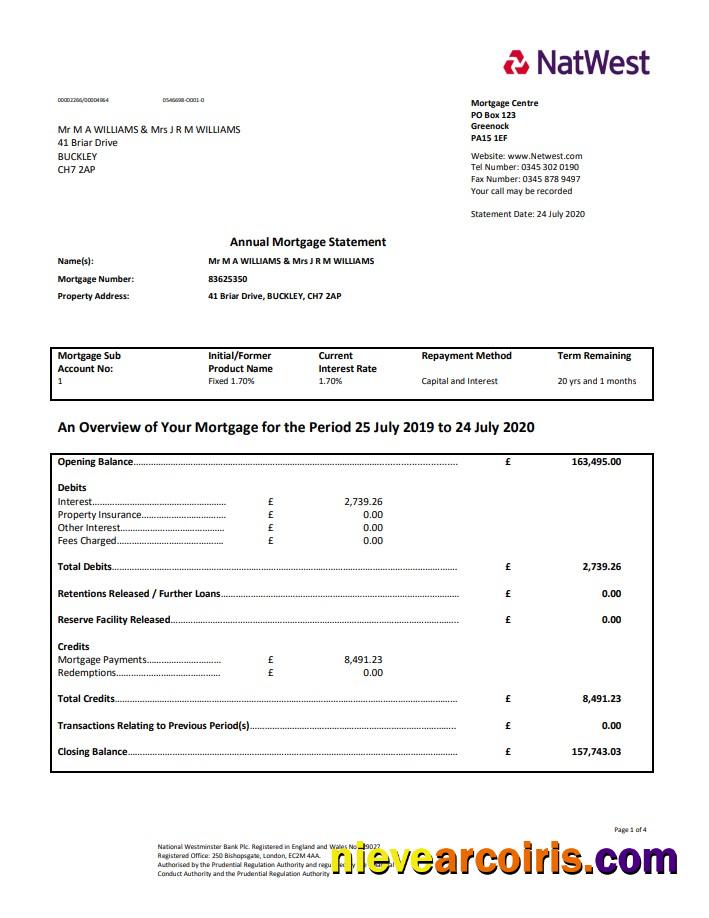 United Kingdom NatWest Bank Proof Of Address Statement In Word And PDF Format (.doc And .pdf) Photolook