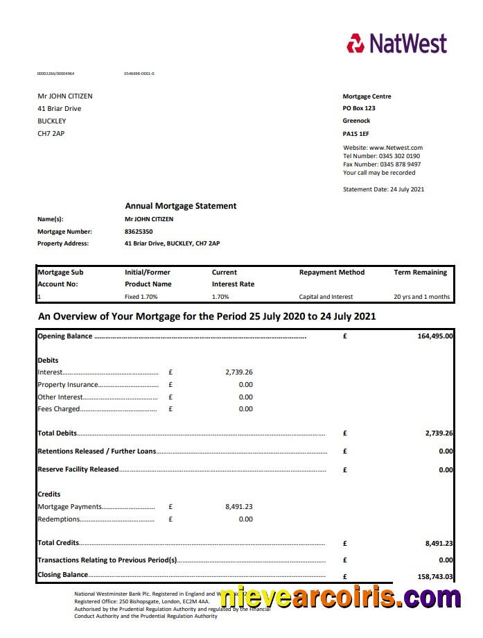 Editable United Kingdom NatWest Bank Statement Template In .xls And .pdf File Format