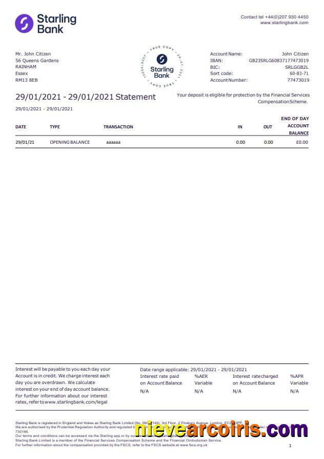 Editable United Kingdom Starling Bank Statement Template In Word And PDF Format, Good For Address Prove