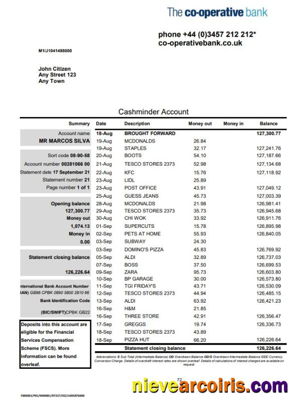 United Kingdom The Co Operative Bank Statement In Excel And PDF Format Photolook