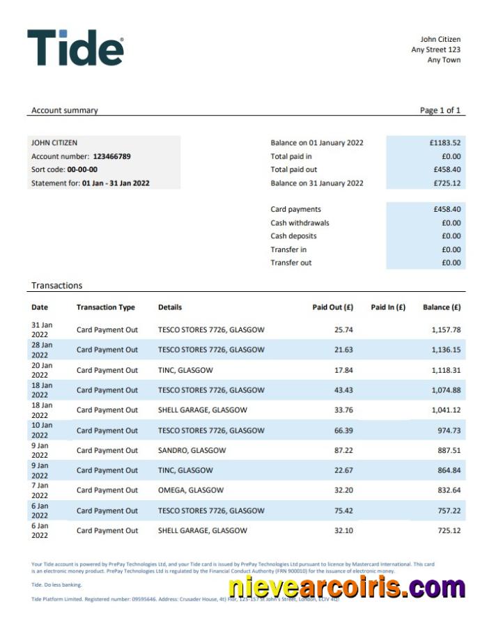Premium United Kingdom Tide Bank Statement, Word And PDF Template