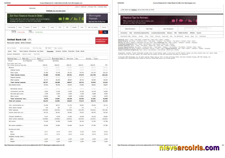 Realistic United Kingdom United Bank Ltd (UBL) Bank Incoming Statement, Word And PDF Template, 2 Pages