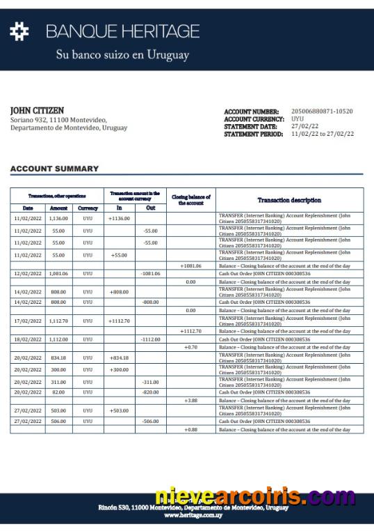 Uruguay Banque Heritage Bank Statement.doc Template