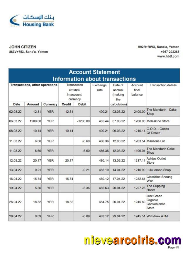 Yemen Housing Bank Statement Photolook