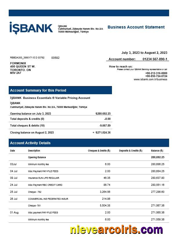 Editable İşbank Corporate Checking Account Statement Word And PDF Template