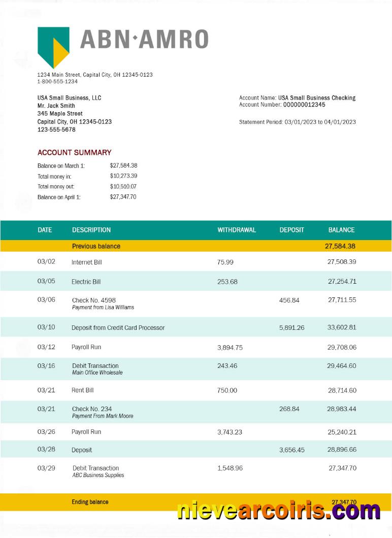 ABN AMRO Bank Bank Statement Preview