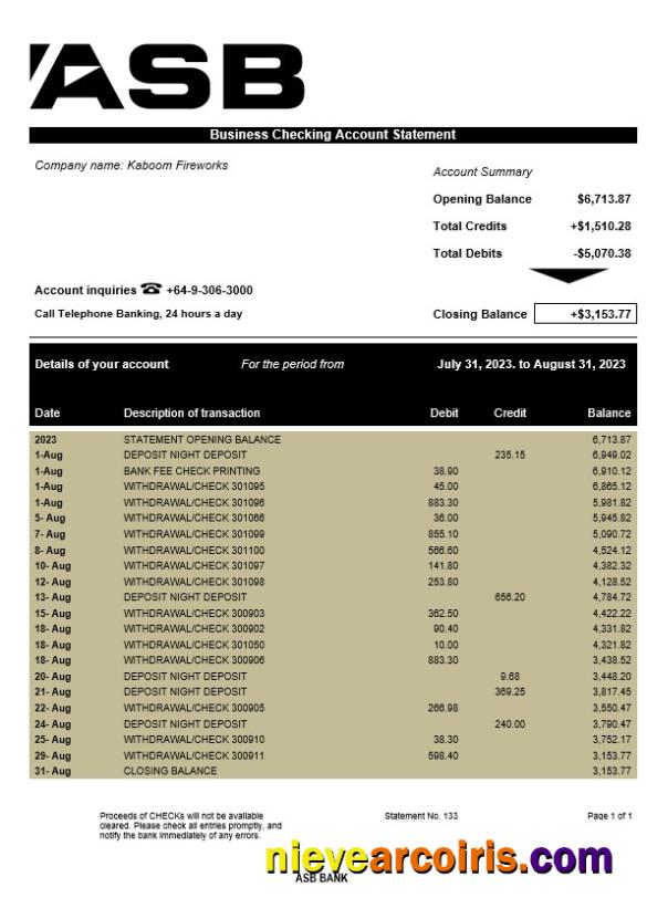 Professional ASB Bank Company Statement Word And PDF Template