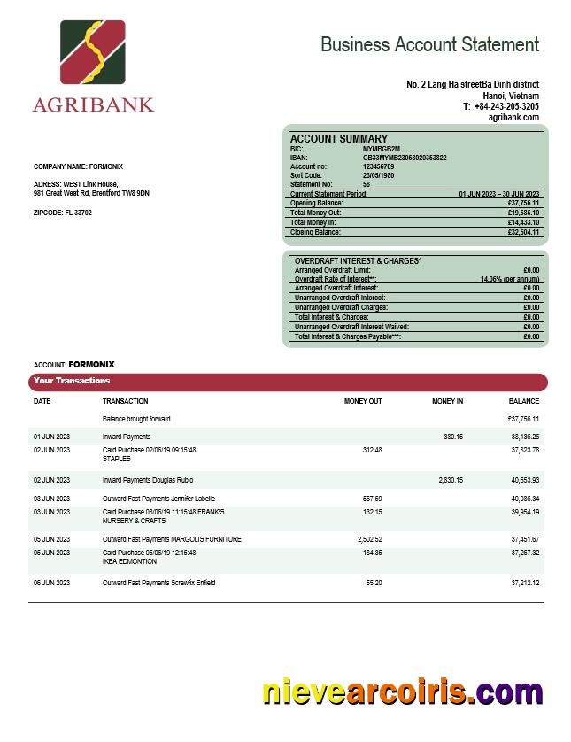 Professional Agribank Company Statement Word And PDF Template