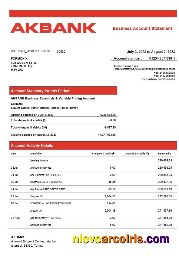 Realistic Akbank Enterprise Account Statement Word And PDF Template