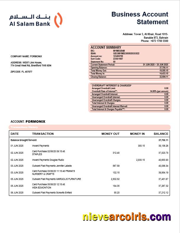 Al Salam Firm Account Statement Word And PDF Format Preview
