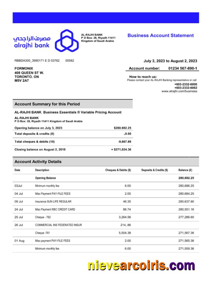 Editable Al Rajhi Bank Company Account Statement Word And PDF Template