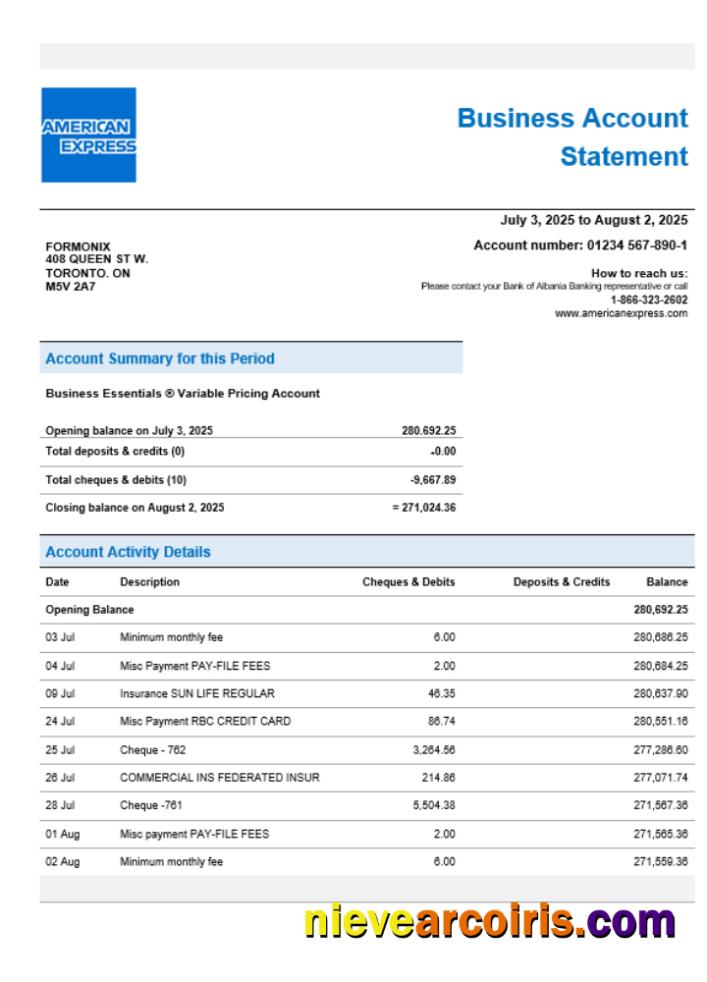 Premium American Express Air Miles Enterprise Account Statement Word And PDF Template