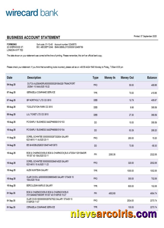 Aschheim Wirecard Business Firm Account Bank Statement Word And PDF Format Template