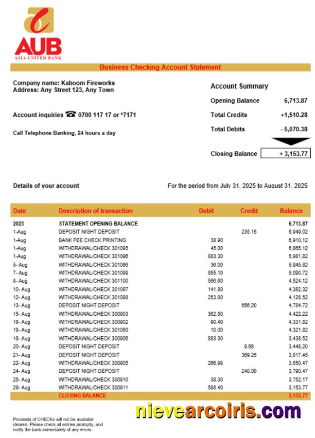 Asia United Bank (AUB) Company Statement Word And PDF Format Photolook