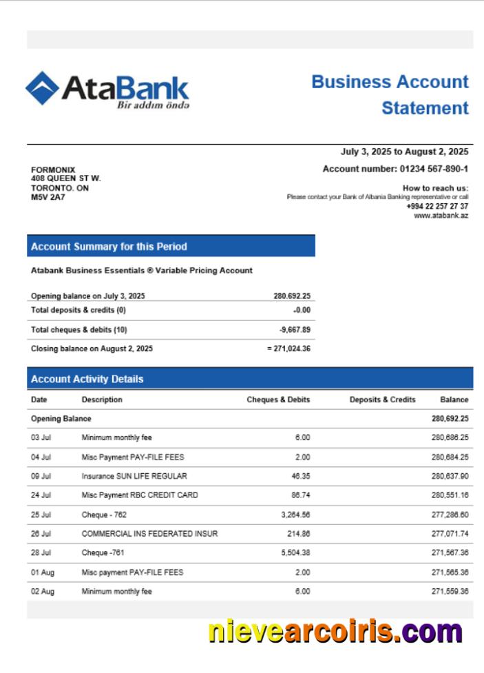 Atabank Business Organization Checking Statement Word And PDF Format Template
