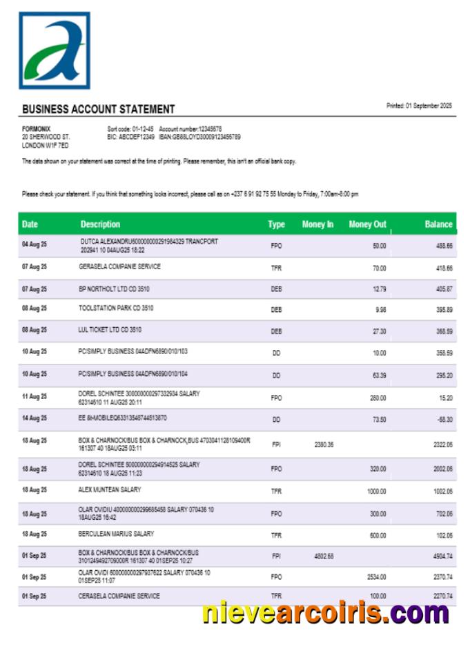 Realistic Atlantic Company Checking Account Statement Word And PDF Template