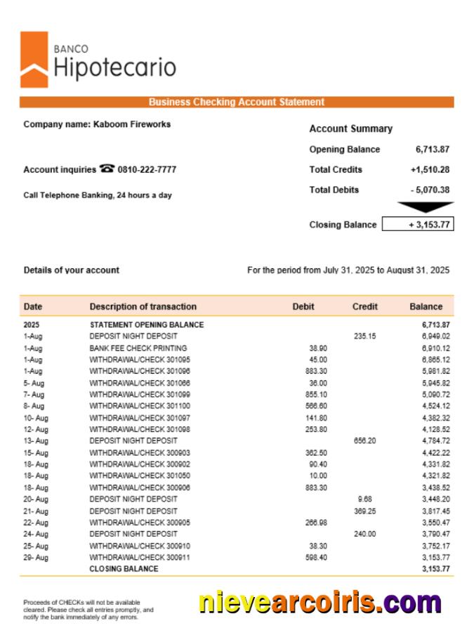 Banco Hipotecario Company Statement Word And PDF Format Sample