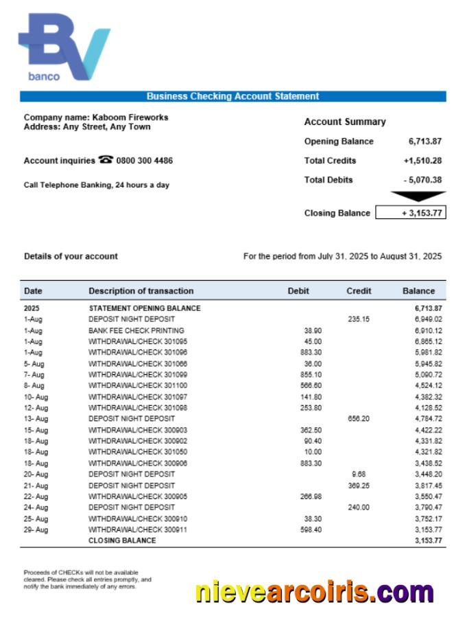 Premium Banco Votorantim Enterprise Account Statement Word And PDF Template