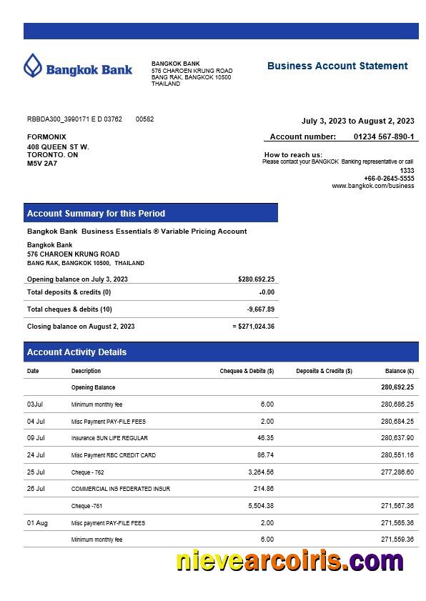 Premium Bangkok Bank Corporate Checking Account Statement Word And PDF Template