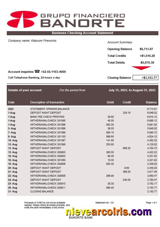 Editable Banorte Bank Enterprise Statement Word And PDF Template