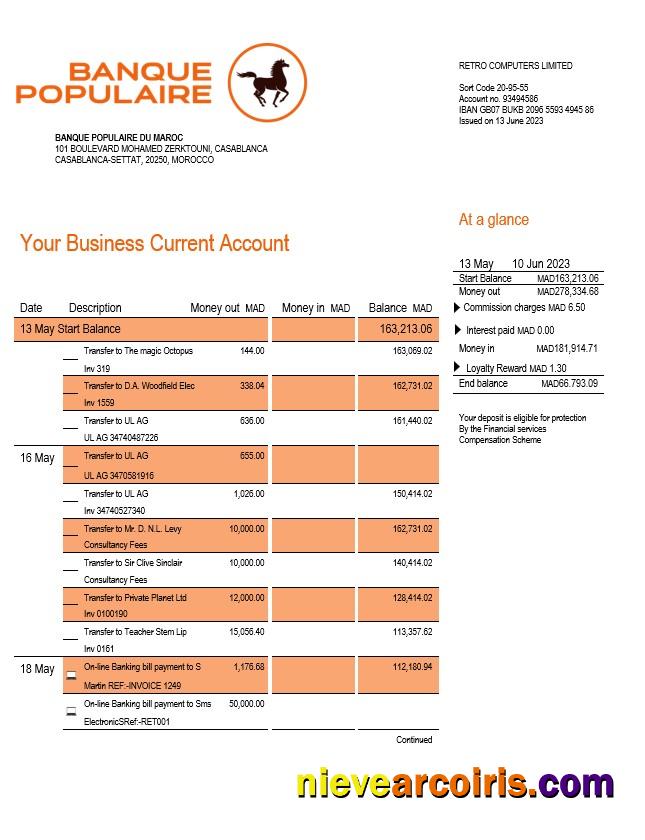 Premium Banque Populaire Du Maroc Business Statement Word And PDF Template