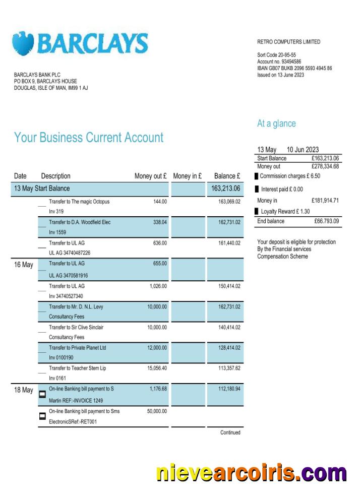 Professional Barclays Bank Business Account Statement Word And PDF Template