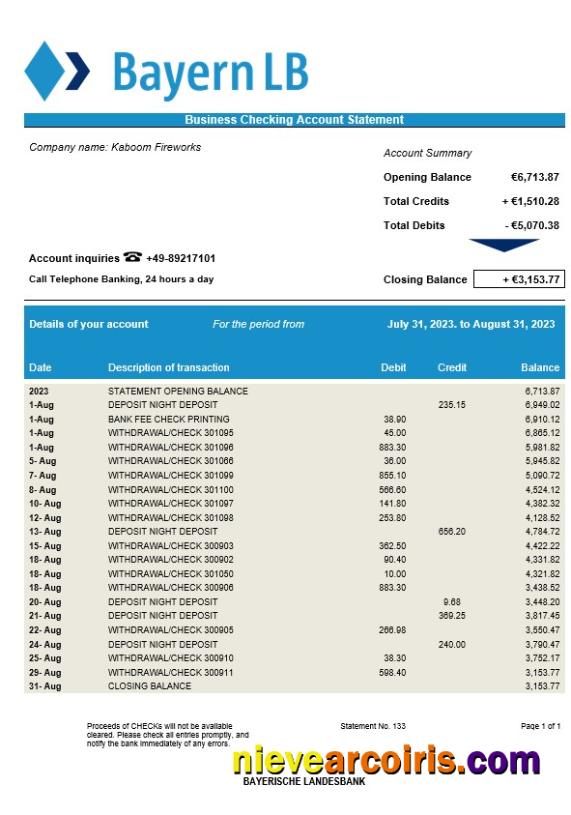 Editable Bayerische Landesbank Bank Firm Account Statement Word And PDF Template