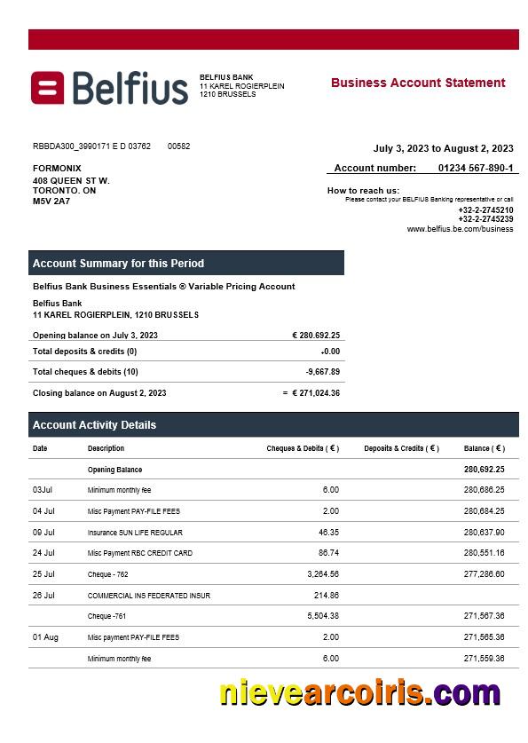 Editable Belfius Bank Enterprise Statement Word And PDF Template