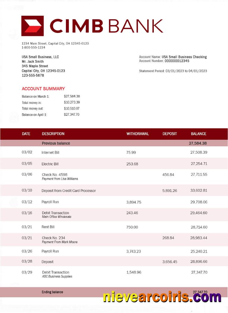 CIMB Bank Bank Statement Template