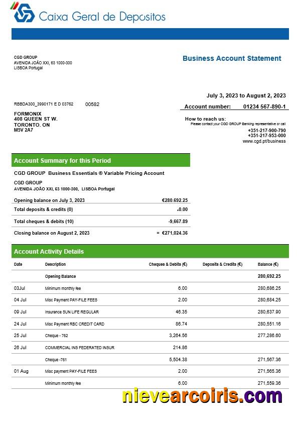 Premium Caixa Geral De Depósitos Business Bank Statement Word And PDF Template
