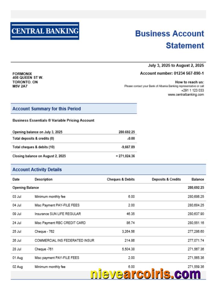 Central Bank Business Statement Word And PDF Format Sample