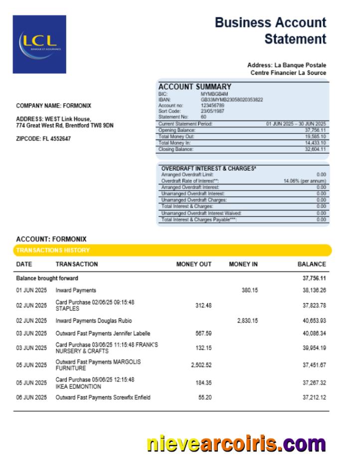 Centre National Des Chèques Postaux Company Statement Word And PDF Format Preview
