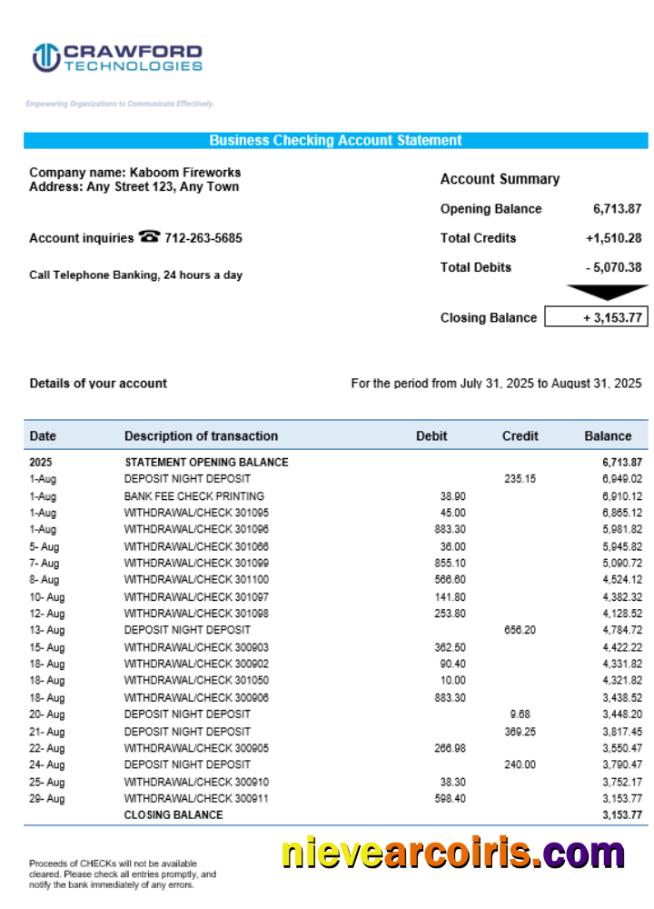 Crawford Technologies Business Firm Account Statement Word Snd PDF Format Photolook