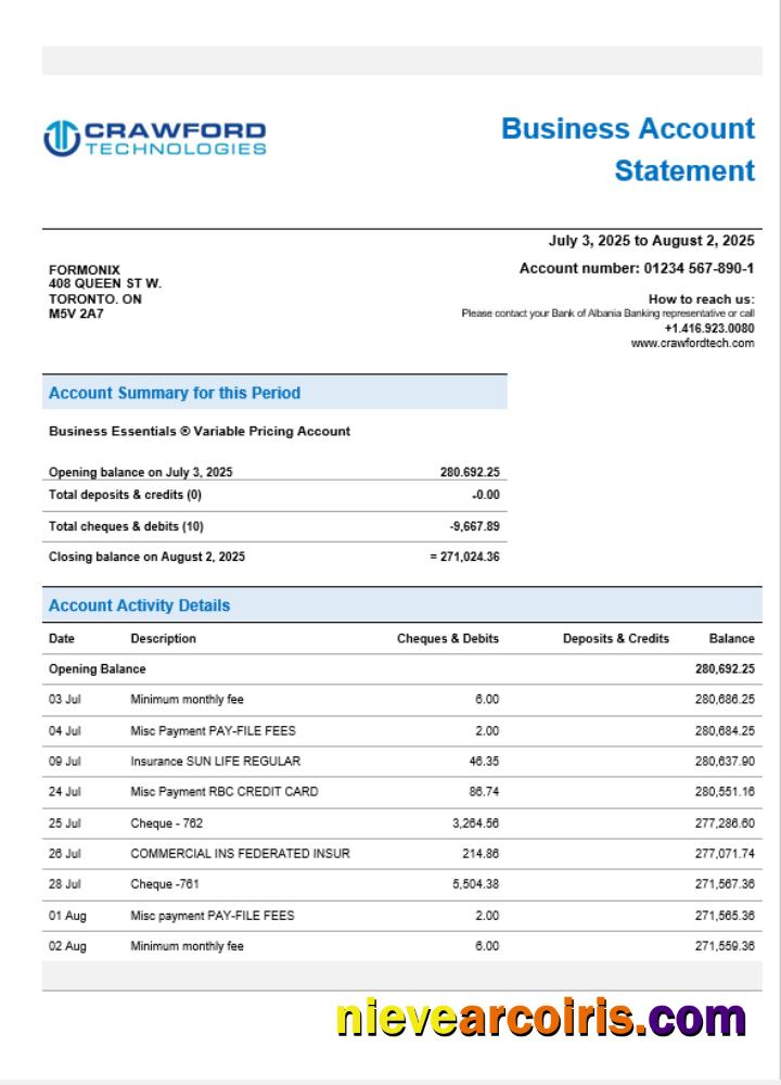 CrawfordTech Business Bank Statement Word And PDF Format Photolook