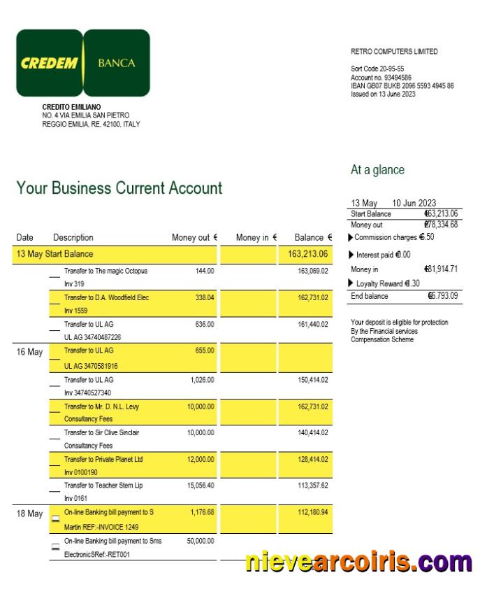 Editable Credito Emiliano Firm Account Statement Word And PDF Template