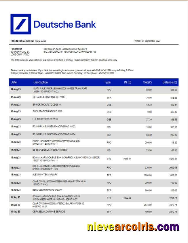 Premium Deutsche Bank Corporate Statement Word And PDF Template