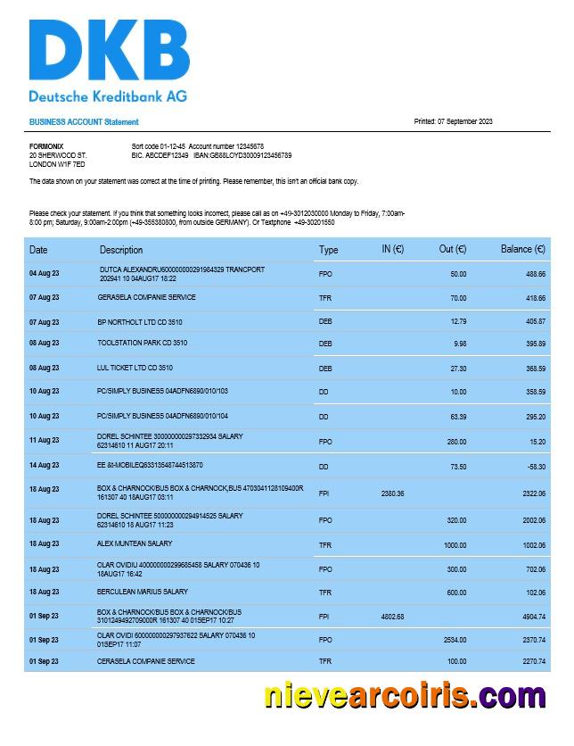 Realistic Deutsche Kreditbank Organization Checking Account Statement Word And PDF Template