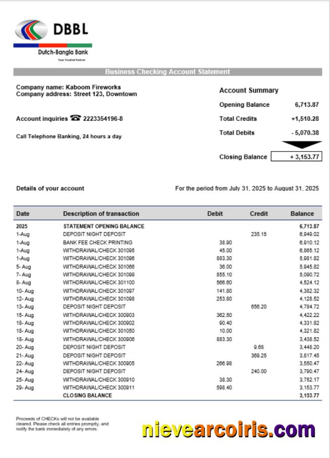 Professional Dutch Bangla Corporate Checking Account Statement Word And PDF Template