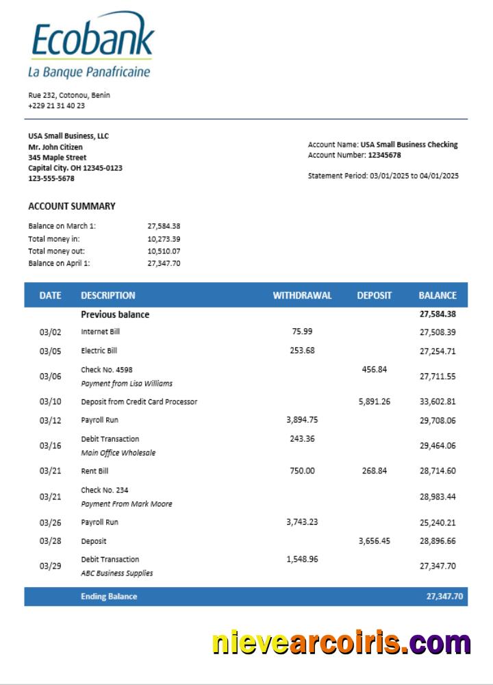 Ecobank Enterprise Statement Word And PDF Format Photolook