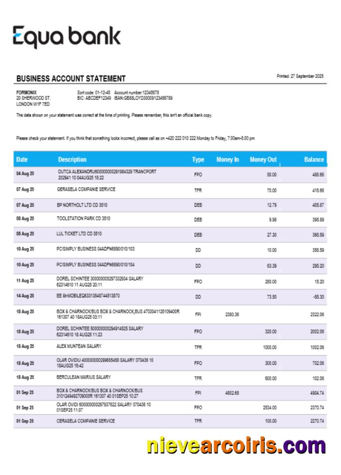 Editable Equabank Bank Firm Account Statement Word And PDF Template