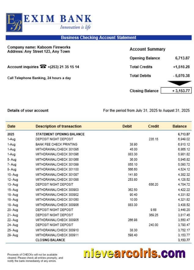 Premium Exim Bank Business Account Statement Word And PDF Template